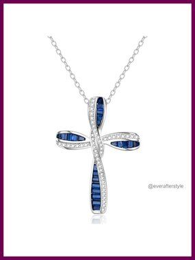 925 Sterling Silver Princess Cut CZ Infinity Twisted Cross Pendant Necklace